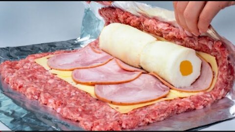 With boiled eggs in the glass! Minced meat roulade , using a unique recipe!!!!!!!!!