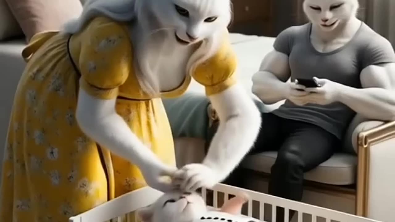 Selfish cat husband not helping pregnant wife