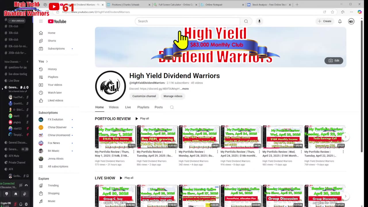 High Yield Dividend Warriors Friday Live Show 2 May $16k monthly income