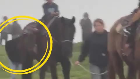 Mujer asusta a propósito a un caballo y el niño que lo montaba termina cayendo