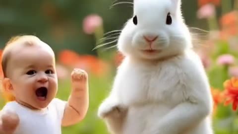 Cute Baby & Rabbit