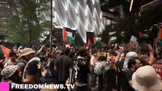 Hundreds of Pro-Palestine protesters storm toward The Vessel in Hudson Yards area of Manhattan,