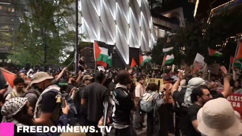Hundreds of Pro-Palestine protesters storm toward The Vessel in Hudson Yards area of Manhattan,