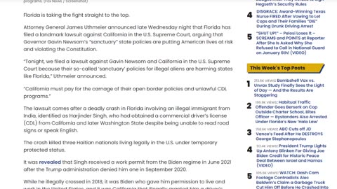 Florida Files Supreme Court Lawsuit Against Gavin Newsom and California Over SanctuaryIllegal Aliens