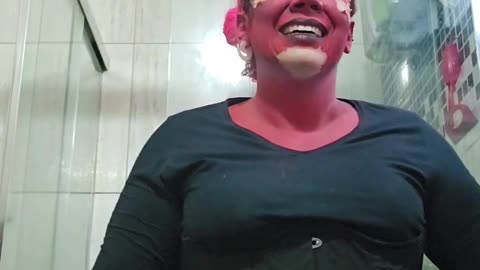 Woman Takes Off Latex From Devil Costume