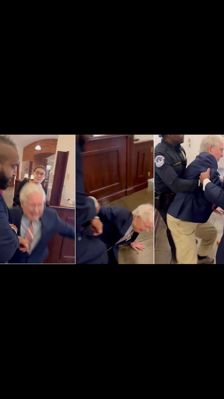 Sen. Mitch McConnell (R-KY) falls in the Russell Senate Office Building