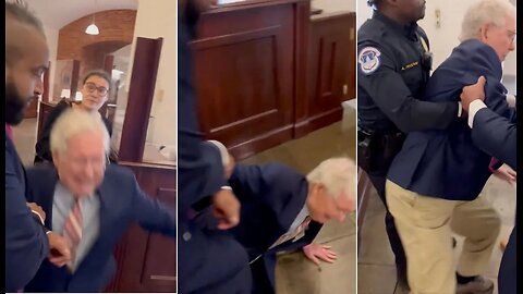 Sen. Mitch McConnell (R-KY) falls in the Russell Senate Office Building