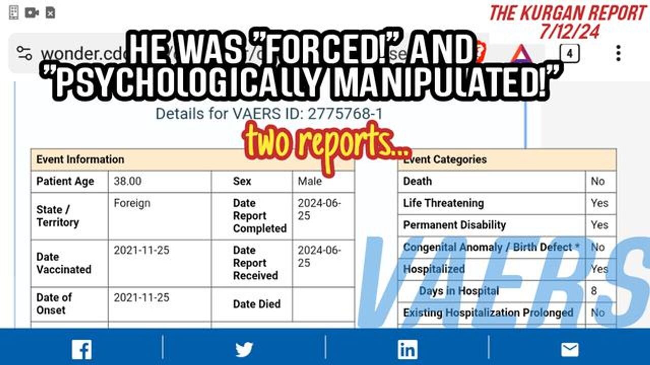 VAERS: TWO CASES - IF THIS IS THE SAME GUY, HE'S SCREWED!