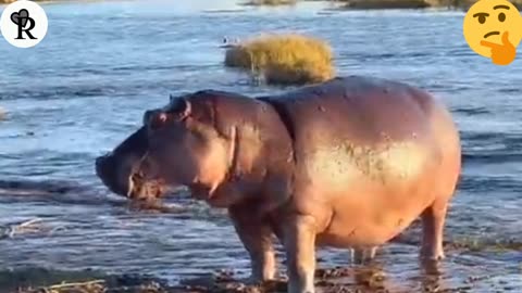 HIPPO ATTACKS 3 LION CROSSING THE RIVER