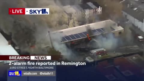 Massive fire at commercial building in Remington area of Baltimore, Maryland,
