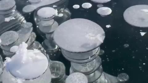 Methane frozen bubbles underwater