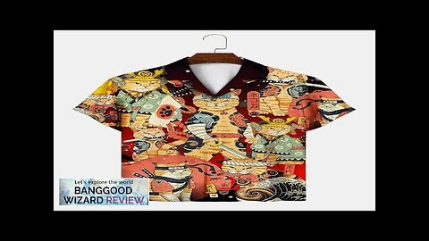 ChArmkpR Mens Allover Japanese Cat Print Revere Collar Short Sleeve Shirts Review