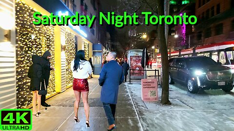 【4K】Saturday Night Downtown Toronto Snowy Nightlife Canada 🇨🇦
