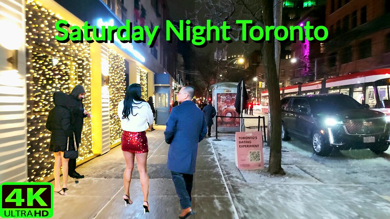 【4K】Saturday Night Downtown Toronto Snowy Nightlife Canada 🇨🇦