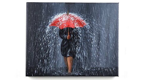 Girl Walking in the Rain _ Rainy Day Acrylic Painting _ painting for beginners