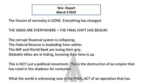 WAR REPORT - MARCH 3 2025 - THE FINAL SHIFT HAS BEGUN