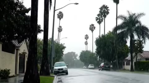1 Hour of California Rain 🌧️ Palm Trees & Relaxing Street Sounds