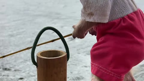 Cute baby monkey Moon goes fishing!