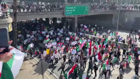 MASSIVE Immigration Protest shutting down Freeway in Los Angeles