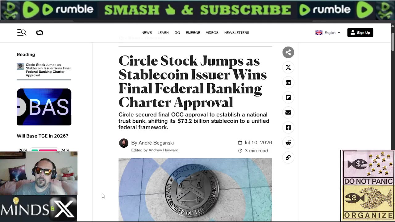 Saturday Crypto Talk 07/11/26: Circle Officially a Bank, Small Business Under Pressure