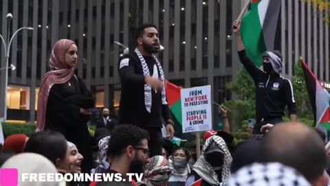 In the heart of Manhattan and next to the Hamas flag - "We will appear Louder than on October 7th, the first calls for the mass murder of Jews."