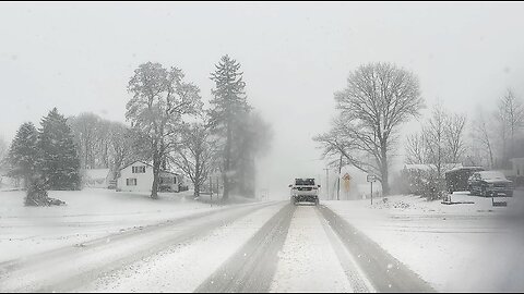 Snowfall in New York state - American Countryside Driving