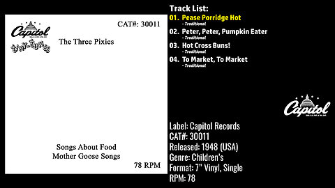 The Three Pixies – Songs About Food (Full Record) – 1948 – CAT.# 30011