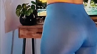 Blue leggings try on