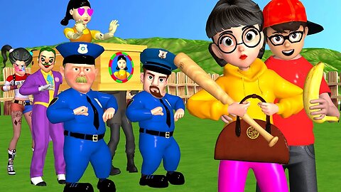 🎭 Scary Teacher 3D vs Neighbor Joker & Harley Quinn – Squid Game Challenge! 🚔⚡