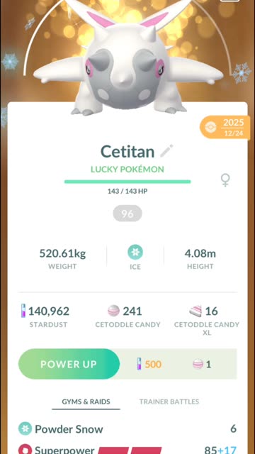 Pokemon Go Evolution - Lucky 96% iV Cetoddle ➡️ Cetitan