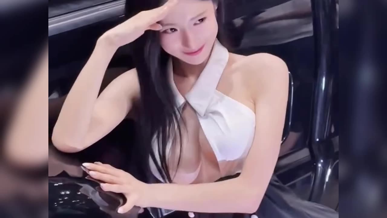 Watch sexy model next to luxury cars