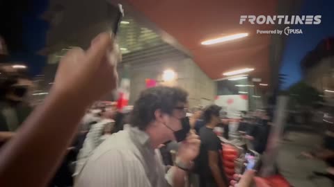Protesters Are Trying to Break Through the Barriers Set Up Outside of the TPUSA Event at UC Berkeley