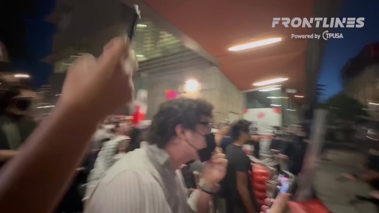 Protesters Are Trying to Break Through the Barriers Set Up Outside of the TPUSA Event at UC Berkeley