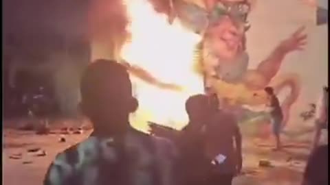 Several structures on fire, homes damaged after a motorcycle loaded with explosives