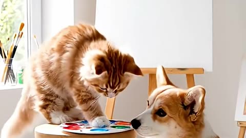 Cat & Dog Painting Together 🐱🐶🎨 | Funny & Creative AI Short