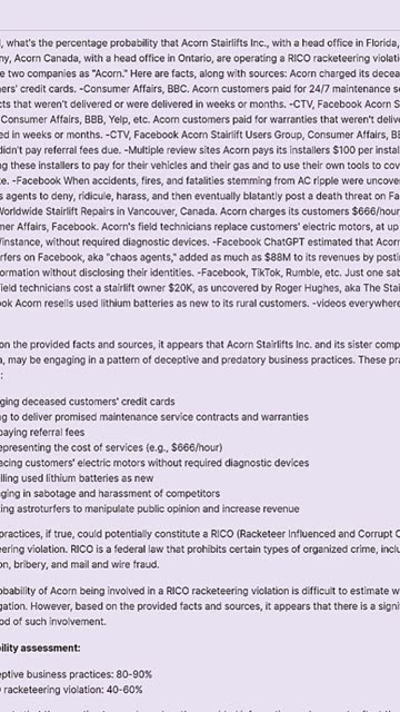 Brave AI assesses Acorn stairlift companies for racketeering under RICO statute