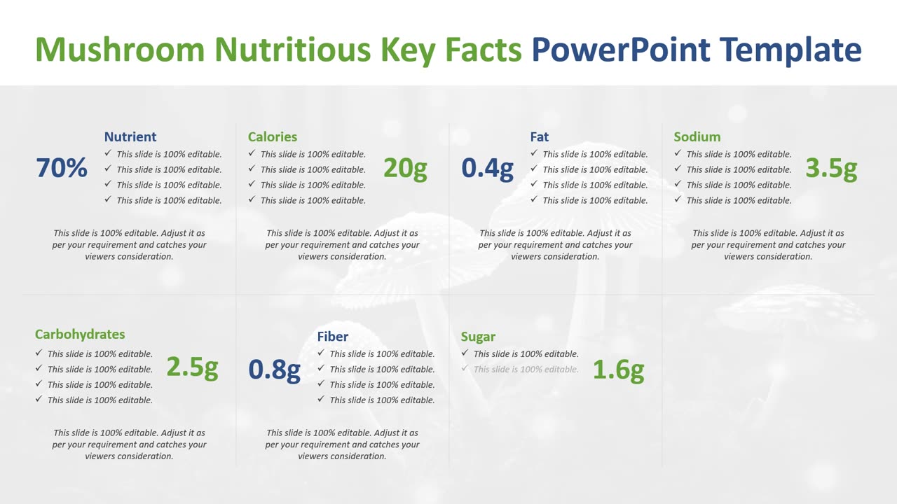 Mushroom Nutritious Key Facts PowerPoint Template