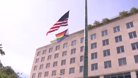 The State Department issues One Flag Policy - American flags can be flown. Nothing else
