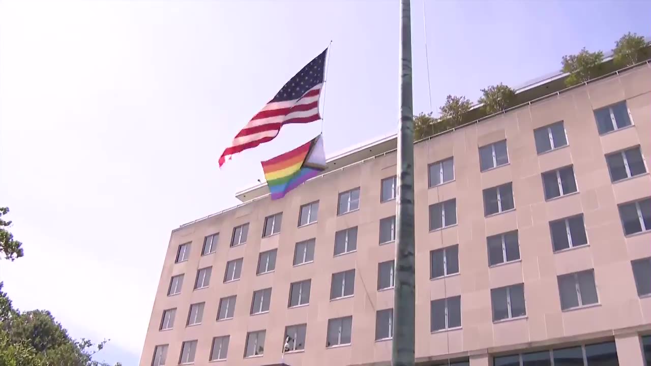The State Department issues One Flag Policy - American flags can be flown. Nothing else