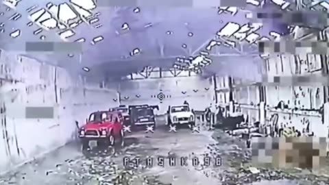 Ukrainian Drone Enters A Hanger Full of Vehicles and Horses