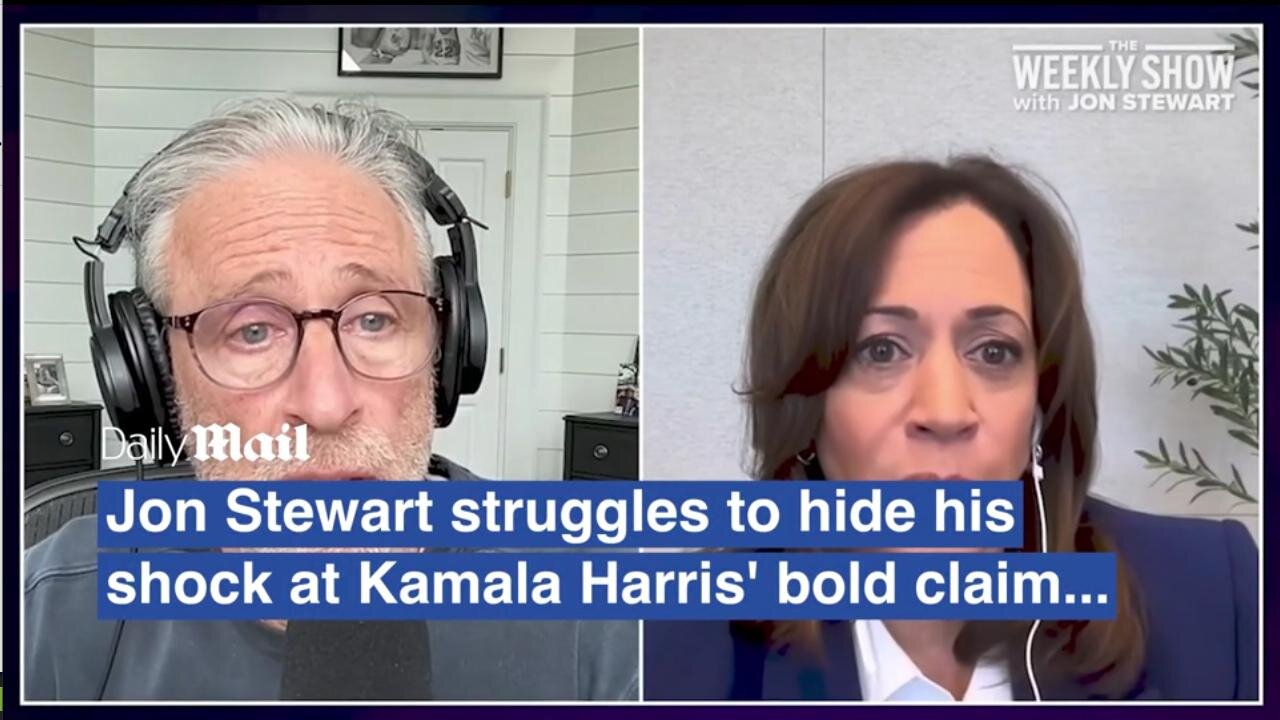 Jon Stewart struggles to hide shock at Kamala Harris's outrageous Biden claim