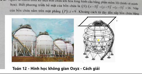 Toán 12: Người ta muốn thiết kế một bồn chứa khí hóa lỏng hình cầu bằng phần mềm 3D (Hình vẽ)