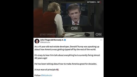 41 yr old real estate developer, Donald Trump spoke up about America getting ripped off ~ by JFK Jr commentary