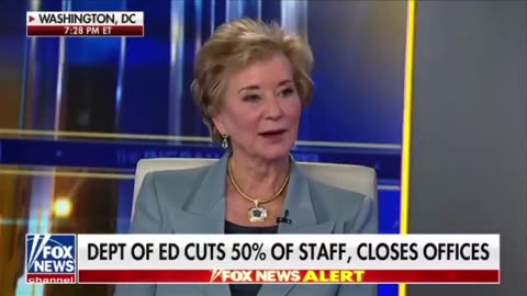 Secretary of Education Linda McMahon reacts to the breaking news