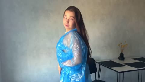 [4K USA ] Raincoat Try-On | Blue Raincoat over a cute mini dress 💙 