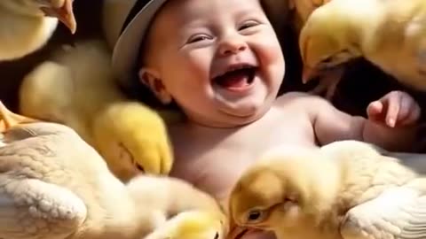 Chickens are playing with kids, they are laughing at the kids❤😂❤