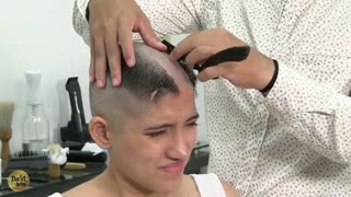 Woman headshave for fun