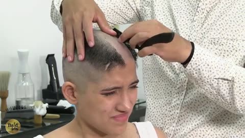 Woman headshave for fun