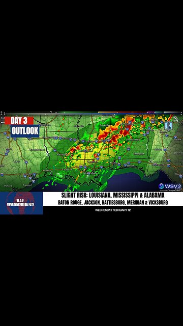 🌩️ Severe Storm Risk: LA, MS, AL Alert for Wed! 2/12/25 #shorts #weather