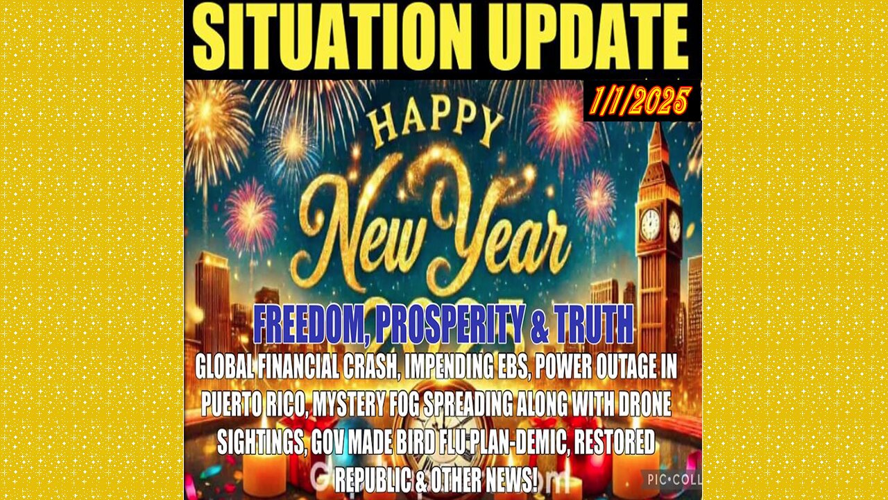 SITUATION UPDATE 1/1/25 - Global Financial Crash, Ebs, Mystery Fog/Drones, Bird Flu, Ukraine,Arrests